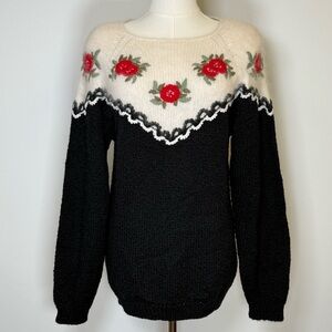 Vintage Marnie West Sweater Embroidered Detail Wool Angora Blend Women’s Small